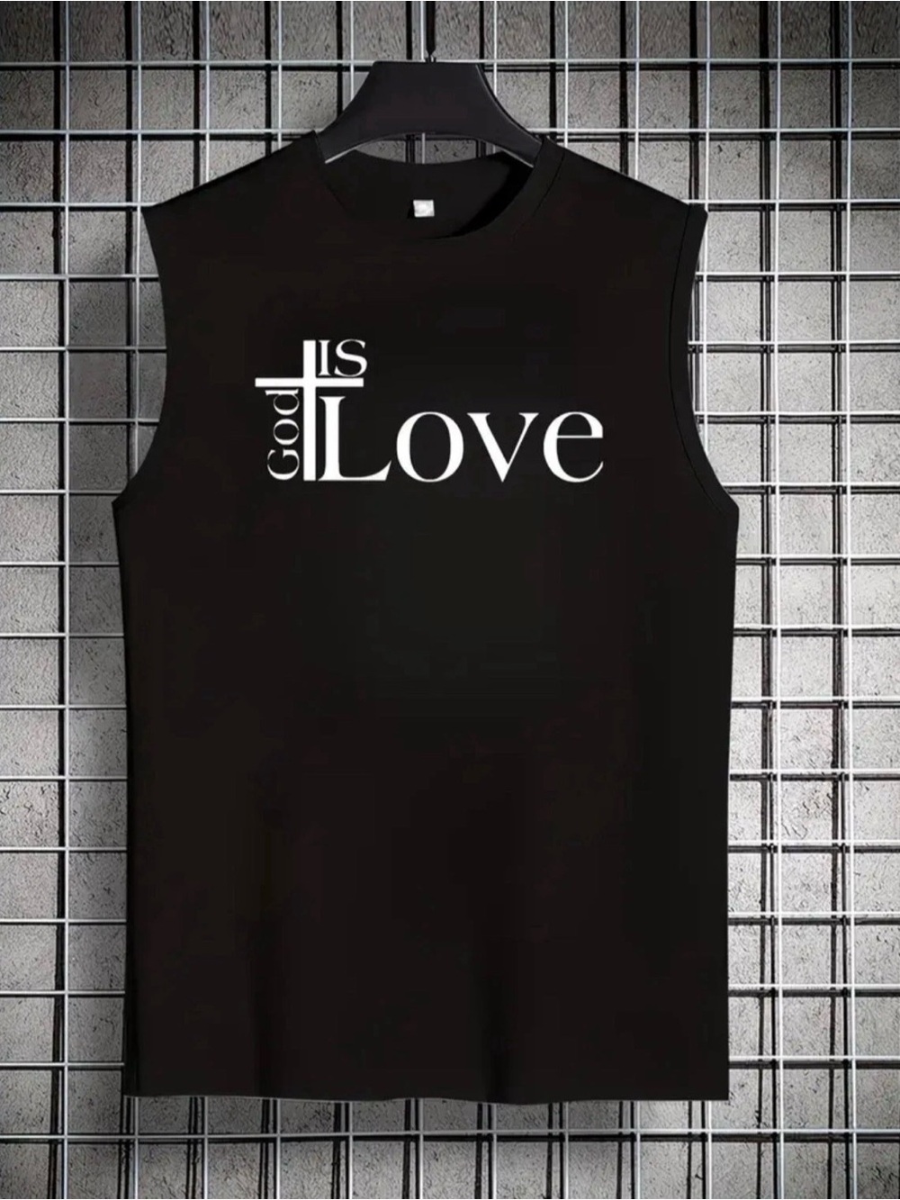 Men's Black Sleeveless Tank Top with 'God Is Love' Graphic